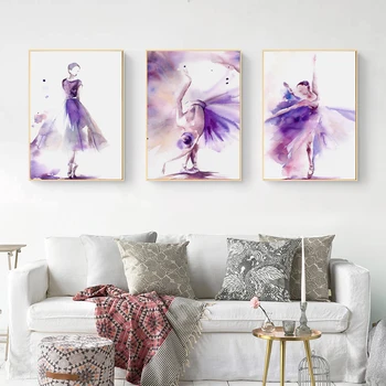 Violeta Baleta Dejotājs Kanvas Glezna Meitene Istabā Ziemeļvalstu Mākslas Plakāti Un Izdrukas Modern Home Dekorēšanas Sienas Attēlu Bez Rāmja HD0057