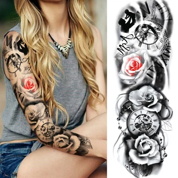 Sexy Ilgu Pilnas Rokas Rožu Pulkstenis Pagaidu Tetovējumiem Vīrieši Sievietes Tetovējums, Ķermeņa, Kāju Mākslas Grims Liels Tīģeris Ziedu Viltus Tetovējumu Uzlīmes