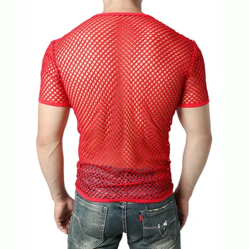 Vīriešu Red Sexy Fishnet Redzēt Cauri T-krekls 2020. gadam, Modes Īsām Piedurknēm Acs Pārredzamu T Vīriešiem Hip Hop Hipster Tee Kreklu Homme