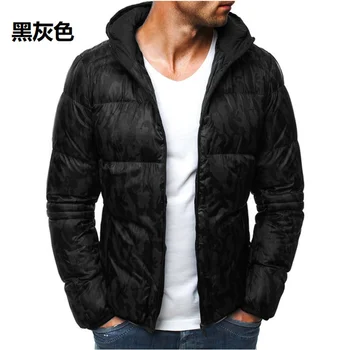 Vīriešu pelēkā vārna, 3D iespiesti siltuma jaka, necaurlaidīga jaka ar kabatas un rāvējslēdzējs, bieza ziemas drēbes