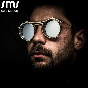 Apaļā Steampunk Saulesbrilles Vīriešiem, Sievietēm, Punk, Saules Brilles Zīmola Dizainere Spogulis UV400 Toņos Vīrietis Sieviete Ieplests Brilles