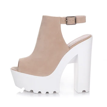 Jauns Modes Stabilu Balta, Bieza, papēdis platformu, atvērtu pirkstu seksīgas augstpapēžu kurpes forši zābaki Sandales 4 krāsu ērti puse apavi