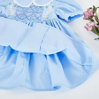 Baby Girl Smocked Ziedu Kleitu Zīdaiņu Smock Frocks Bērniem Boutique Drēbes Spānija Roku Darbs Smocking Kleitas Meitene A314