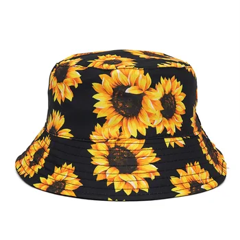 Modes Pavasara Vasaras Sieviešu Ārā no Spaiņa Cepuri Ziedu Zvejnieks Saules Cepures Panama Bob Saulespuķu Drukāt Cepures Sievietēm, Vīriešiem