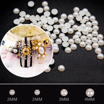 2MM/3MM/4MM DIY Balts plastmasas puslokā dzīvoklis pearl nagu mākslas dekorēšana aksesuāri Manikīra kosmētikas instrumenti,