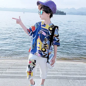 Zēnu Apģērba Komplekts Zēns Vasaras Modes Drukāšanas Īsām Piedurknēm T-Krekls + Baltās Bikses, Uzvalks Bērnu Ikdienas Karikatūra Sporta 2 GAB. Komplekts