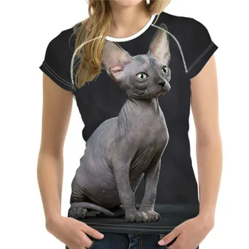 Sieviešu 3D bezvilnas kaķus Iespiests T-krekls Pielāgots O-veida kakla T-krekls Vasaras Modes Jaunais Stils Ir 2021. Ātri žāvēšanas Ērti Stils