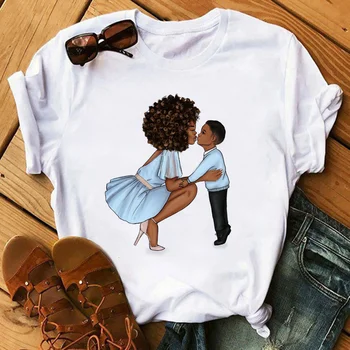 Poppin Mamma T Krekls Gadījuma Tshirt Sievietes Melnās Āfrikas Cirtaini Mati Meitene Iespiesti Femme Harajuku Drēbes, Sieviešu T-krekls Topi Dropship