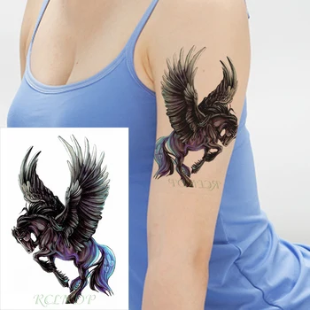 Ūdensnecaurlaidīgus Pagaidu Tetovējumu Uzlīmes Pegasus spārniem zirgu dzīvnieku Viltus Tatto Flash Tetovējums, Body Art tetovējumiem Meitene Sievietes Vīrieši mazulis