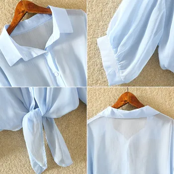 Balto Kreklu Vasaras Sievietēm Saistīta Šifona Piedurknēm Pusi Blūze Eleganta Vidukļa Sievietēm, Blūzes Buttoned Krekli Ikdienas Zaudēt Piedurknēm
