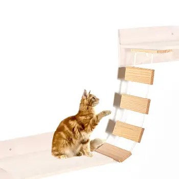Kaķis Tilta Kāpšanas Rāmja Koka Pet Mēbeles Kaķēns Wall Shelf Set Kaķis Asari Pet Guļamtīkls Sienas Uzstādīts Izturīgs Kāpšanas Rāmis