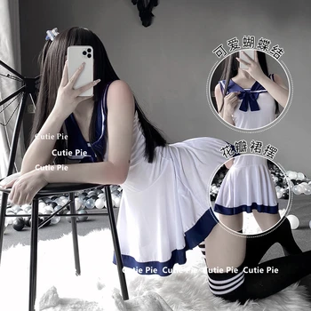 Lolita Sexy Apakšveļa Skolā Meitene Cosplay Tērpu Bez Piedurknēm, Īsu Kleitu Jūrnieks Apģērbs Kawaii Japaness Anime Stila Mini Svārki