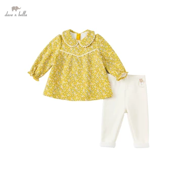 DBM19747 dave bella ziemas baby meitenes modes ziedu drukāt apģērbu komplekti bērniem meitene cute komplekti bērniem 2gab uzvalks