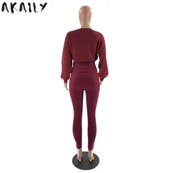 Akaily Rudens Ziemas Džemperis 2 Divi Gabalu Komplekti, Sieviešu Apģērbs, Ir 2021. Zaudēt Garām Piedurknēm Topi Un Garas Bikses Komplekti Dāmas Streetwear