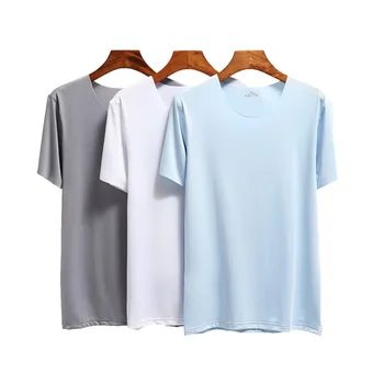 Ir 2021. Vīriešu Plānas Īsās Piedurknes Ledus Zīda Bez Vasaras vienkrāsainu T krekls Izsekot Slim O-veida kakla Zemāko Modes Vīriešu Apģērbs