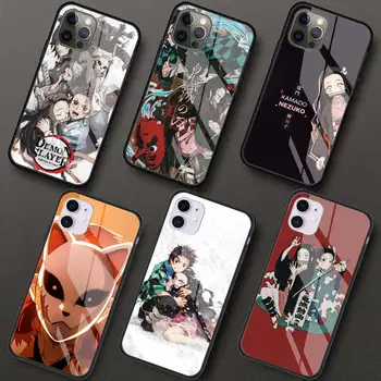 Anime Demon Slayer Kimetsu Stikla Tālrunis Lietā par iPhone 11 12 Mini Pro XR X 7 8 XS Max 6 6S Plus SE 