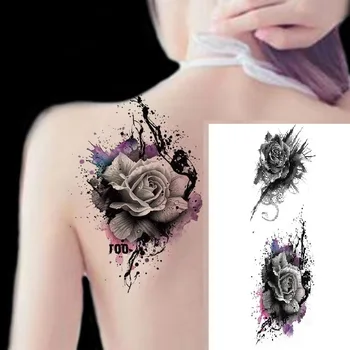 Skaistumkopšanas 1 Gab veido Viltus Pagaidu Tetovējumu Uzlīmes Rožu Ziedi Rokas Pleca Tetovējums Ūdensizturīgs Sieviešu Liels Flash Tetovējums uz Ķermeņa
