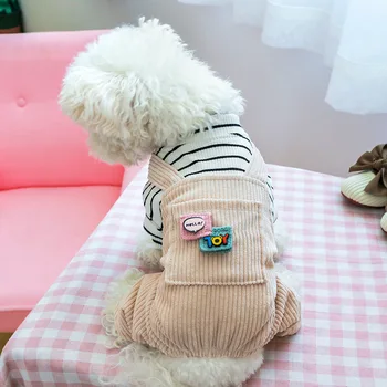 Mājdzīvnieku Apģērbu Rudens Suņu Apģērbu Teddy četrkājainajiem Drēbes, Melna Balta Svītraina Kabata Kombinezoni Suņiem