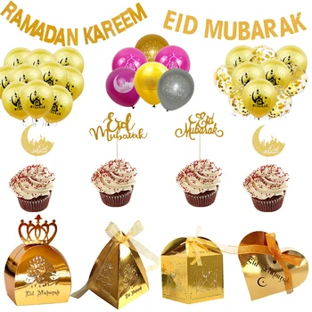 Eid Mubarak Banner Baloni Ramadāna Kareem Apdare Ramadan Mubarak Musulmaņu Islama Festivāls Puse DIY Rotājumi