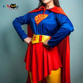 Eraspooky Supervaronis Cosplay Sieviešu Superwomen Kleita Halloween Kostīmu Pieaugušo garām Piedurknēm Sarkans Apmetnis Cape Karnevāla Masku