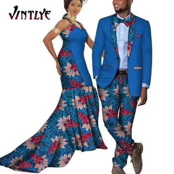 Modes Pāris Drēbes Āfrikas Stils Ankara Pāris Apģērbs Dashiki 2 Gab Nosaka Sievietes Pavada Drēbes, Ģērbšanās un Vīriešu Žakete Uzvalks WYQ843