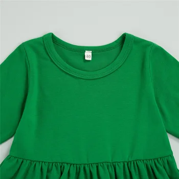 2-7 Gadiem Meitenes Ziemassvētku Zaļā Tracksuit Bērnu Komplekti tīrtoņa Krāsu garām Piedurknēm Frilly Džemperi T-Krekls + Bikses + Cepures
