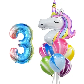 8pcs/set Gradienta Digitālo Unicorn Karikatūra Dzimšanas dienas svinības, Agate Krāsu Saģērbt Balonu Kāzu Dekorēšana dzimšanas dienas balonus