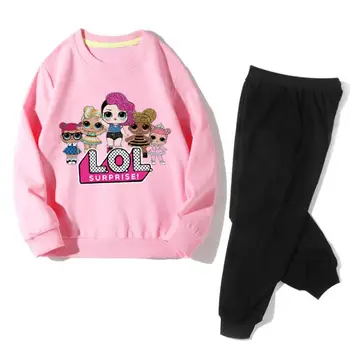 LOL Meiteņu Apģērbu Komplekti Karikatūra Lol Lelle garām piedurknēm T-kreklu, Bikses Sporta divdaļīga 3-15 gadu Bērnu Kvalitātes bērni 