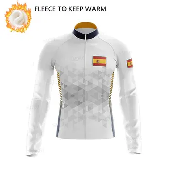 Spānijas Vīriešu Velosipēdu Svīteri 2021 Ziemas garām Piedurknēm Velosipēdu Jersey Cilvēks Ropa Ciclismo Siltuma Vilnas Silts Velo Velo Apģērbs