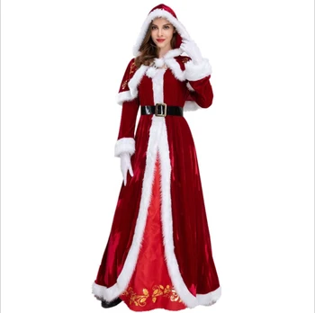 Liela Izmēra Ziemassvētki Ziemassvētku Vecīša Tērps Sievietēm Ziemassvētku Cosplay Kostīmu Sarkanā Samta Iedomātā 8pcs Uzstādīt Ziemsvētki Puse Jauno Gadu Kostīms Sievietēm