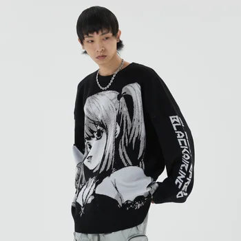 Ar Garām Piedurknēm Japāņu Stila Kawaii Cute Karikatūra Hiphop Lielgabarīta Streetwear Vīriešu Džemperi Džemperi Krekli Sieviešu Modes Topi