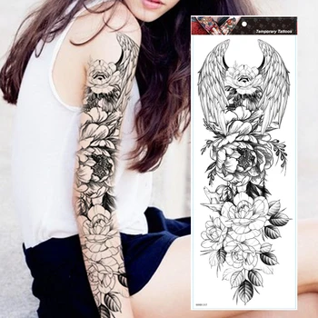 Lielu Roku Piedurknēm Tetovējums Tiger Galvaskausa Pūce Ūdensnecaurlaidīgus Pagaidu Tatto Uzlīmes Fox Lauva Body Art Pilna Viltus Tetovējums Sievietes Vīrieši
