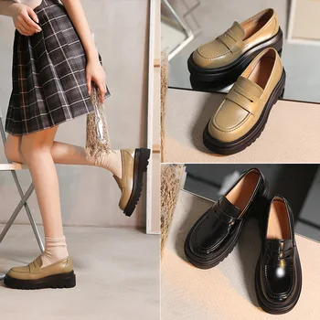 Britu stila pedālis, mokasīni jūra Japāņu jk vienotu kurpes koledžas stilā platformu mazās ādas kurpes sievietēm