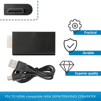 Mini PS2 ar HDMI saderīgas Video Converter Adapteris ar 3,5 mm Audio Izvadi uz HDTV PC Atbalsta Plug And Play