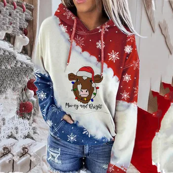 Modes Sieviešu Džemperis Ziemassvētku Sarkanā Vīna Glāzi Drukāt Kapuci Atšķirībā Sporta Krekls Top Aukliņu Mežģīnes Up Apģērbu Jaka Džemperis