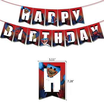 1Set Magoņu rotaļu laiks Huggy Wuggy Baloni Komplekts Happy Birthday Banner Kūka Topper Spēle Tēmu Dzimšanas dienas svinības Apdare Piederumi