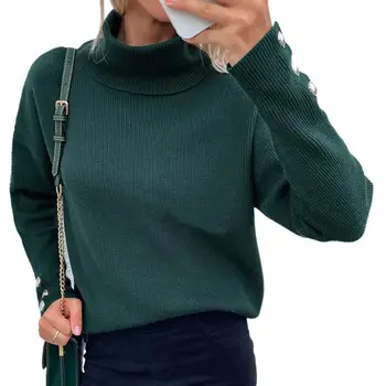 Sieviešu Džemperis tīrtoņa Krāsu augstu uzrullētu apkakli Silts garām Piedurknēm Rudens Sieviešu Elastīga Ikdienas Ādas draudzīgu Adīti Džemperi свитер женский