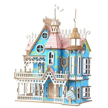 3D Koka Puzles leļļu Namiņš Mēbeles Rotaļlietas DIY Asamblejas Ēkas Modeli, Pils Miniatūrā Leļļu Nams Meitenēm, Lāzera Griešana Dāvanas