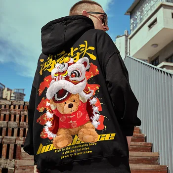 HOUZHOU Vīriešiem, Hoodies Krekls ar Kapuci, Melnās Grafiskais pelēkā vārna Rudenī Pāris Drēbes Ķīniešu Stilā Streetwear Hip Hop 8XL