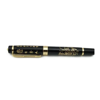 LUOSHI Lodīšu pildspalvu 818 ar Ķīniešu Pūķis modelis pildspalvu - melna