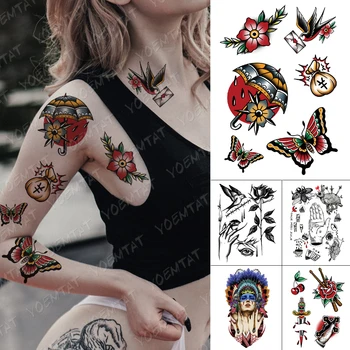 Ūdensnecaurlaidīgus Pagaidu Tetovējumu Uzlīmes Vecās Skolas Tauriņš Norīt Flash Tetovējumiem Rožu Zobenu Body Art Roku Viltus Tetovējums Sievietes Vīrieši