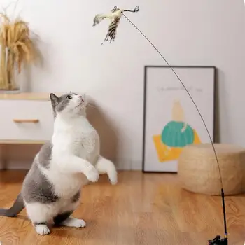 Simulācijas Putnu interaktīvais Kaķis Rotaļlietas Funny Putnu Spalvu ar Bell Kaķis Stick Rotaļlietu Kaķēns Spēlē Teaser Zizli Rotaļlieta Kaķis Piederumi