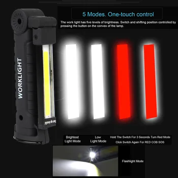 5Mode LED Zibspuldze, USB Uzlādējams Iebūvēts Akumulators Lāpu, Laternu ar Magnētu Locīšanas Ūdensizturīgs COB Darba Auto Remonts Lampas