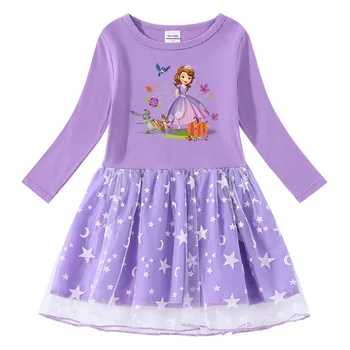 Fal Toddler Bērniem Drēbes, Sofia Princess Garām Piedurknēm Kleita Eleganta Vestidos Zvaigžņu Mēness Acs Maz Meiteņu Tērpiem Dzimšanas Diena Apģērbi
