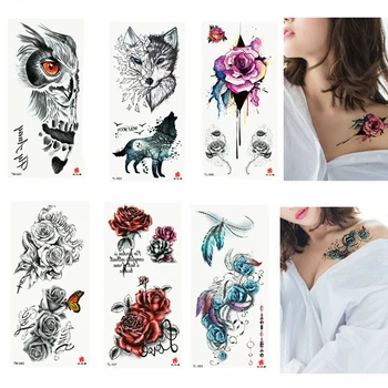 1 Lapa, Skaistumkopšanas Decal Ūdensizturīgs Tetovējumu Uzlīmes Gudrs Krāsainu Ziedu Vilks Modelis Sievietēm Meitene Body Art Pagaidu Tetovējums Noņemams