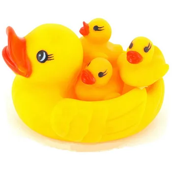 Dzeltena Gumijas Pīle Ūdenī Peldošā Bērniem Ūdens Rotaļlietas Izspiest Pīkstošs Skaņas Baseins Ducky Bērnu Vannas Rotaļlieta Bērniem 4GAB Bērnu Rotaļlietas