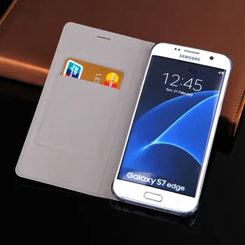 Slim Ādas Maks Gadījumā Pārsegu Ar Kartes Turētāju Tālrunis Piedurkņu Soma Samsung Galaxy S7 G930F G930H / S7 Malas G935F G935H