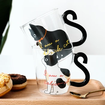 250ML Gudrs Kaķis Stikla Sulas Kafijas Tasi Piena Tēja Kafija Stikla Krūze, Kaķis Asti Rīkoties Kaķis Valentīna Dienā Mīlētāji Dāvanas Nerūsējošā Karoti