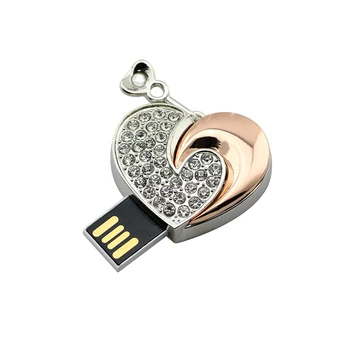 Pen Drive Jauki Sirds USB Flash Drive 16.G 32G 64GB 128G 256G Flash Atmiņas Disku Kristāla Sirds Kulons Pendrive Memoria USB Stick
