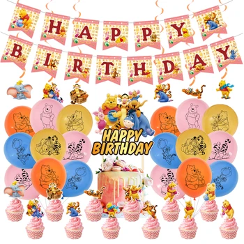 1set Disney Vinnijs Pūks Tēma HappyBirthday Puse, Decoration, Banner Kūka Topper Lateksa Balonu Bērnu Dušas Piederumi Bērniem Dāvanu